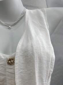 INAWLY 2件套女士标准休闲假日无袖上衣和裤子套装 - 杏色 - 查看 4