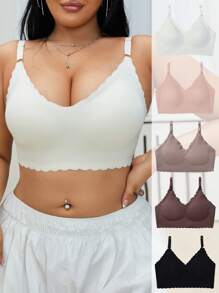 SHEIN 5pcs/Set Plus Size Comfortable Wireless Bra With Removable Pads And Wave Trim, Multi-Color - Multicolor - View 1