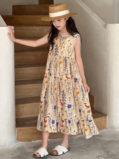 Dazy Kids 少女无袖碎花连衣裙，夏季假期复活节