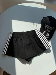 Comfortcana 大码女式夏季松紧腰侧条纹短裤