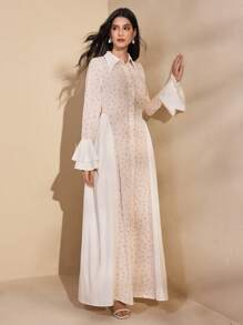 Graceveil Women's Shirt Collar Flare Sleeve Splicing French Elegant Floral Dress Fall Cloth For Women - White - View 6