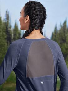 In My Nature 女士瑜伽普拉提运动健身跑步训练高弹力透气网眼拼接紫色无袖T恤户外徒步女装 - 藏蓝色 - 查看 8