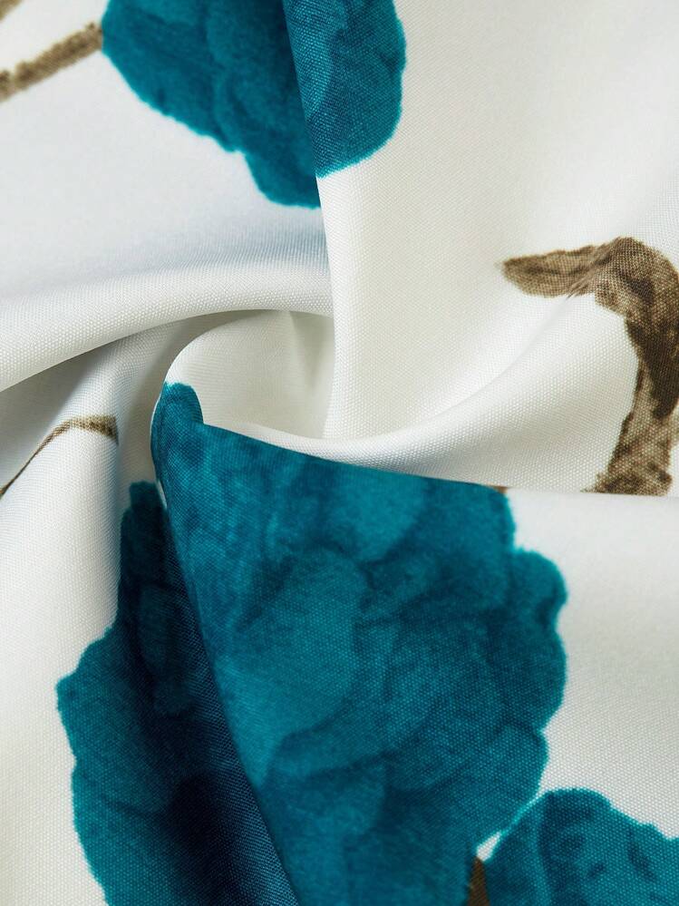 Ellevyn Damen eleganter Jumpsuit mit Taillengürtel und Rosenprint, Urlaubsstil - Kadettenblau - Übersicht 4