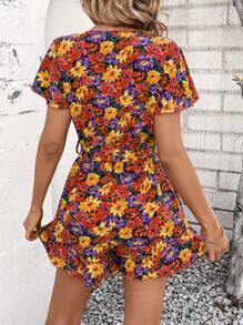 SHEIN Clasi Mono informal con estampado de flores en todo el diseño - Amarillo - Ver 2