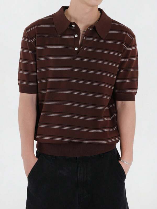 DAZY Men's 3/4 Open Neckline Striped Knit Sweater, Summer