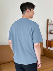 DAZY 男士纯色圆领 T 恤夏季 - 淺藍色 - 查看 2