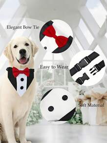 1pc Soft & Handsome Bow Tie Wedding Black Suit Pet Drool Bib Collar - Red - View 2