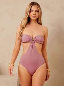 L'Amorae Body elegante y sexy sin tirantes con corte y detalles de concha de mar dorados, ideal para verano, vacaciones, cumpleaños o 4 de julio