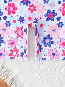 女童火烈鸟印花连体泳衣，带拉链，长袖，防晒衣，防紫外线，沙滩装 - 彩色 - 查看 4