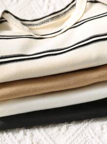 SHEIN Leap Crew 4pcs/Pack Newborn Baby Boy/Girl Summer Cute Casual Versatile Knitted Striped & Solid Color Short Sleeve Tops & T-Shirts Set - Multicolor - View 4