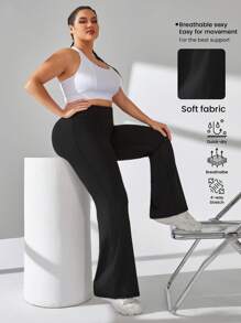 SHEIN Rhythm Era Pantaloni sport evazați cu talie înaltă pentru femei, culoare solidă, mărime plus, pantaloni de yoga