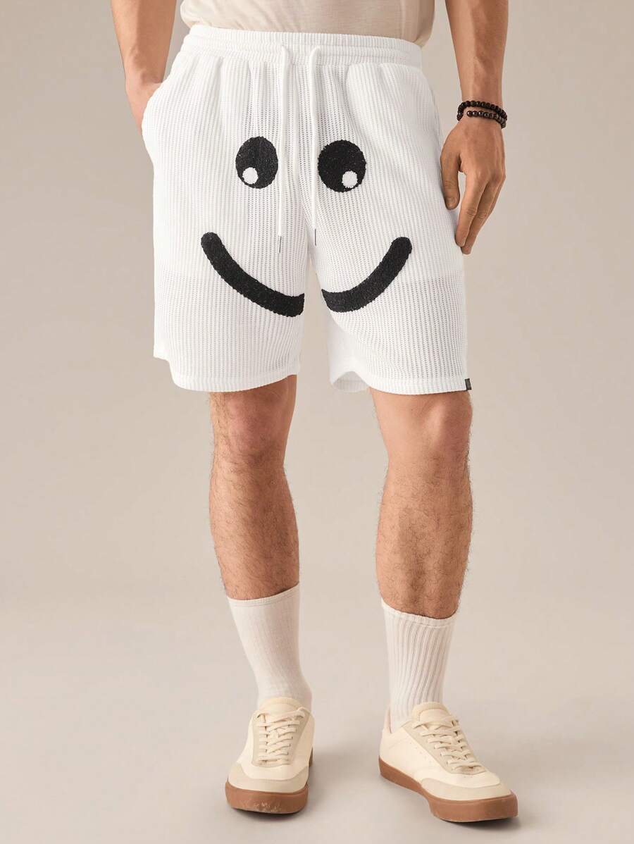 Manfinity VCAY Shorts décontractés en maille mode pour hommes, style décontracté, couleur unie texturée, taille élastique - Blanc - Voir 1