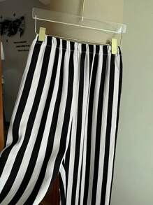 Franclia 女式拼色条纹休闲长裤 - 黑與白 - 查看 4