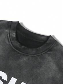 Manfinity Roghcode Men Casual Letter Graphic Printed Round Neck Summer Short Sleeve T-Shirt, For Friends,For Going Out, Boyfriend Gift - Black - View 4