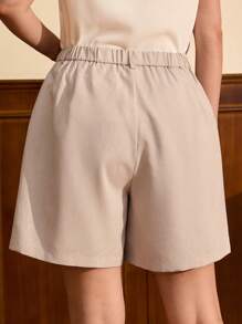 Vintamour Women's Retro Summer Bermuda Shorts,Plain Grey Summer Capri Pants,High Waisted Linen Wide-Leg Shorts,Loose Casual Pants For Hiking,Smart Casual Style - Khaki - View 2
