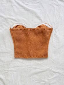 Soleia Bohemian Leather Camisole Top With Tie, Suede Panel, For Beach Vacation - Brown - View 2