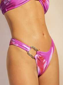 COSMINA 女士金属扣装饰比基尼泳裤，夏季 - 粉色 - 查看 5