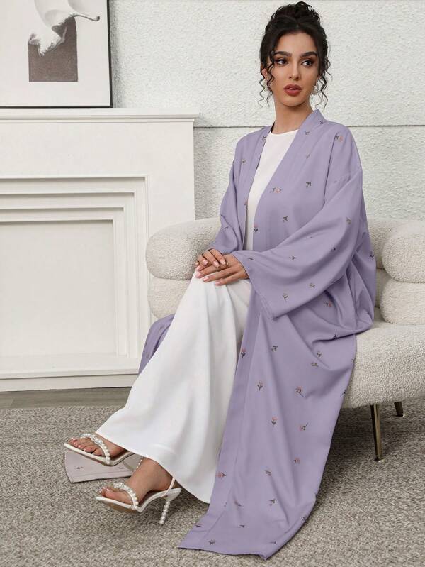 Yasmyna Women's Elegant Ditsy Floral Print Flare Sleeve Arabic Abaya Robe