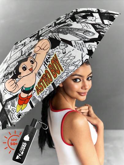 Astro Boy X SHEIN 1pc Cartoon Character Printed Umbrella With Sun Protection Functionality, Suitable For School, Work, Outings, And Daily Use, Specially Designed For College Students, High School Students, And Women