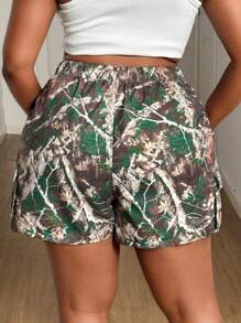 Maweii Quần short thời trang thường ngày rộng rãi in họa tiết cành cây cỡ lớn cho nữ - màu xanh lá - Xem 4
