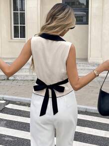 SHEIN Frenchy Women Contrast Color Collar Sleeveless Blouse Summer Casual - Multicolor - View 2