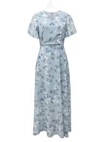 Vestido de verano para mujer con estampado floral, cuello en V y mangas de vuelo para vacaciones