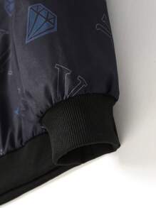 Manfinity Homme Men's All-Over Print Zipper Closure Casual Versatile Long Sleeve Jacket, 2000s Style - Black - View 6