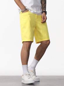 Manfinity Homme Herren lässige einfarbige Jeans-Shorts, Sommer