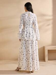 Graceveil 2 件套法式优雅碎花上衣和长裙，传统中东风格服装，朴素 - 白色 - 查看 2