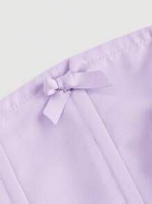 SHEIN MOD 大码女式淡紫色蝴蝶结贴片不对称下摆上衣 - 紫丁香色 - 查看 3