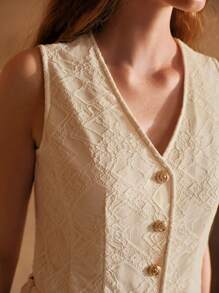 MOTF PREMIUM LACE BUTTON PLACKET LIGHTWEIGHT BLAZER WAISTCOAT - Apricot - View 2