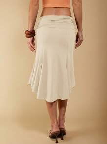 COSMINA Women's Elegant Asymmetrical Ruched Brown Skirt, Suitable For Spring/Summer Vacation - Apricot - View 2