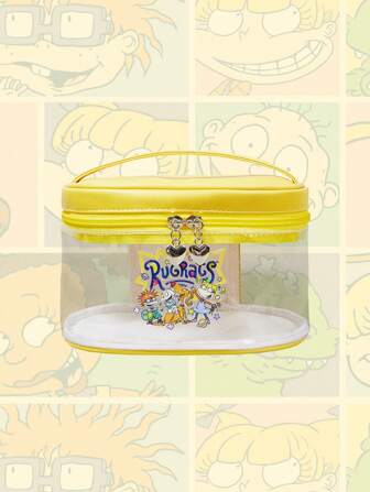 Nick 90's X ROMWE Bolsa de maquillaje transparente de gran capacidad con diseño de dibujos animados para mujeres