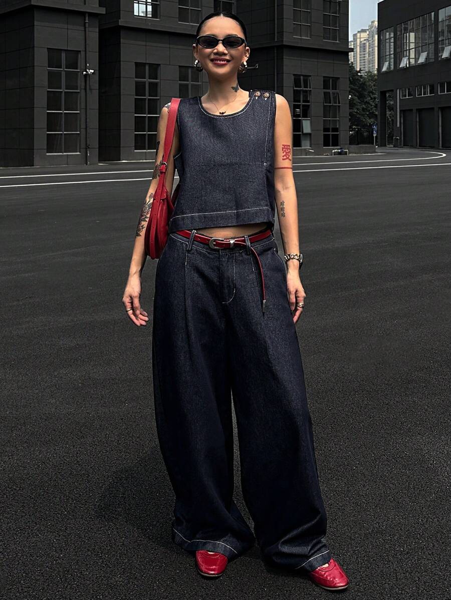 DAZY Women Denim Two Pieces Outfits - Blue - View 1