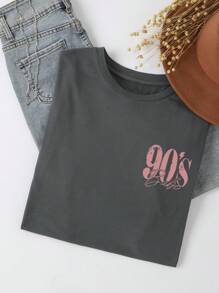 INAWLY 90'S Pink Ripped Digital Print Women's Casual Gray T-Shirt
