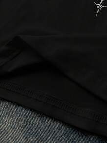 SHEIN EZwear Women's Gothic Style Graphic Print Round Neck Short Sleeve T-Shirt, Summer - Black - View 6