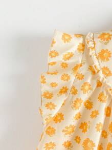 Loomiva Young Girls Ditsy Floral Ruffle Short Sleeve Top And Ruffle Hem Skirt 2pcs Sets, Spring/Summer