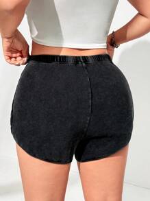 SHEIN EZwear Plus Size Lightweight Drawstring Waist Sports Shorts For Summer - Black - View 2