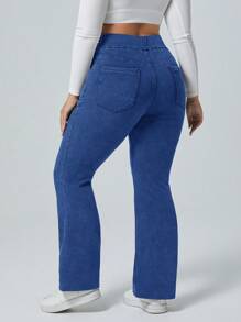 Flexra Quần Jeans Ống Rộng Co Giãn Co Giãn Lưng Thun Màu Trơn Size Lớn Thường Ngày - Rửa trung bình - Xem 2