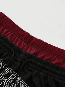 ROMWE MEN Anime Herren Sommer Shorts mit Doppel-Tunnelzug Taille, Chinesischer Drachen & Buchstaben Muster