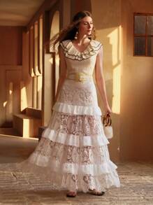 MOTF PREMIUM CONTRAST LACE TIERED LAYERED SKIRT - White - View 7