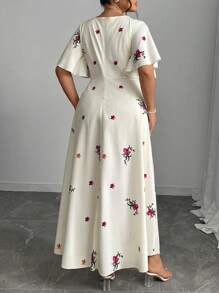 Modelyn Đầm Maxi Tay Phồng In Hoa Thanh Lịch Cổ Vuông Thời Trang Mùa Hè Cho Nữ Cỡ Lớn - Đỏ - Xem 2