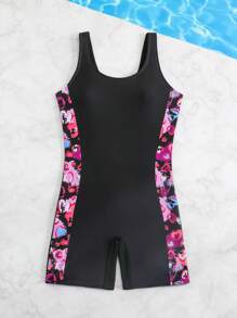 Tween Girls Fashion Colorful Print Sleeveless One Piece Swimsuit Summer Holiday