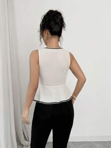 Chiquease Women's Casual Ruffled Edge Button Decorated Bowknot Waist Slim Tank Top - Apricot - View 2