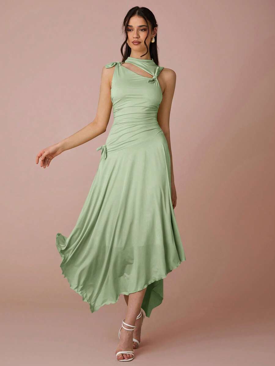 Enchnt Women's Solid Color Simple Sleeveless Dress - Mint Green - View 1
