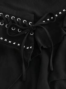 SHEIN MOD 女士多层荷叶边不对称下摆半身裙，波西米亚风，度假风，节日风，休闲风 - 黑色 - 查看 3