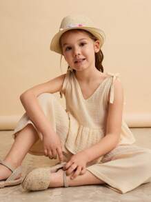 Ontre Young Girl Loose Casual Ruffle Trim Vest And Pants 2 Pieces Set - Apricot - View 5