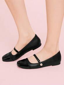 CUCCOO DOLLMOD 女士时尚黑色圆头仿珍珠装饰带芭蕾平底鞋，舒适一脚蹬鞋，适合通勤、聚会、购物、度假 - 黑色 - 查看 3