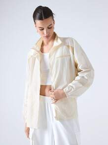 LYSMO 2025 New Arrival Spring-Summer Women's Neutral Style Light Yellow Patchwork Thin Semi-Sheer Windproof Functional Jacket, Functional, Outdoor Sports, Sporty Casual