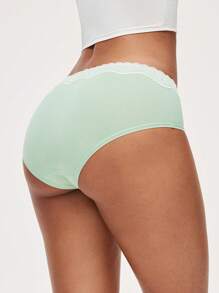 LUVLETTE 3条装柔软透气棉质基本款花卉印花蕾丝边中腰女士内裤 - 彩色 - 查看 2